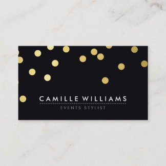 Carte De Visite CONFETTI moderne cool point motif feuille or noir