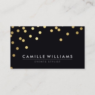 Carte De Visite CONFETTI moderne cool point motif feuille or noir