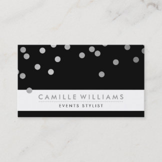 Carte De Visite CONFETTI moderne mignon point motif argent noir