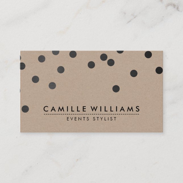 Carte De Visite CONFETTI moderne mignon pois point motif kraft noi (Devant)