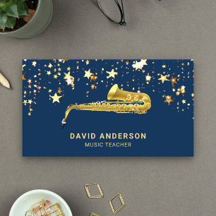 Carte De Visite Confettis de papier d'or élégant Saxophone Saxopho