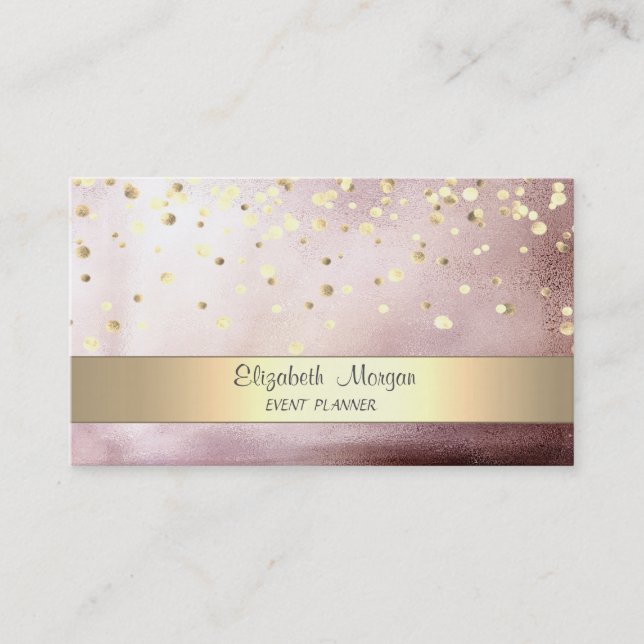 Carte De Visite Confettis élégants rayés rose doré (Devant)
