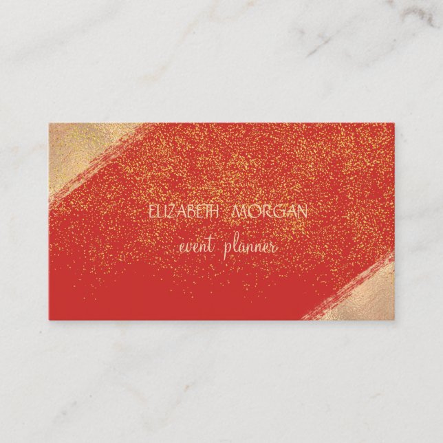 Carte De Visite Confettis Faux Or Élégants ,Rouges (Devant)