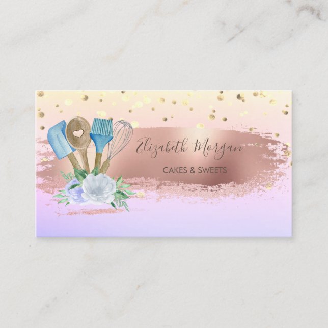 Carte De Visite Confettis, pinceau gâteau outils à main Fleurs (Devant)