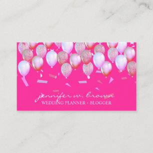 Carte De Visite Confettis roses élégants et ballons volants Style