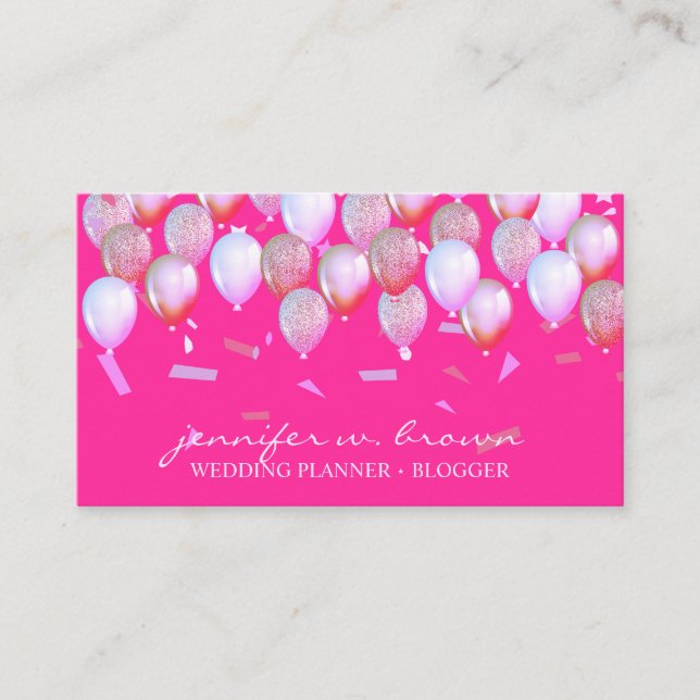 Carte De Visite Confettis roses élégants et ballons volants Style  (Devant)