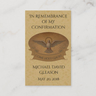 Carte De Visite Confirmation du souvenir Gold Dove Holy Card -