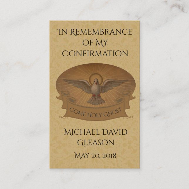 Carte De Visite Confirmation du souvenir Gold Dove Holy Card - (Devant)
