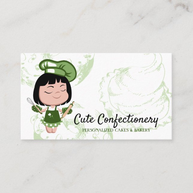Carte De Visite Confiserie Baker green Girl (Devant)