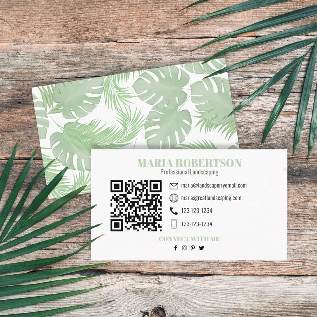 Carte De Visite Connect with Me | QR Code Social Media Palm Leaves (Créateur téléchargé)