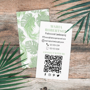 Carte De Visite Connect with Me   QR Code Social Media Palm Leaves