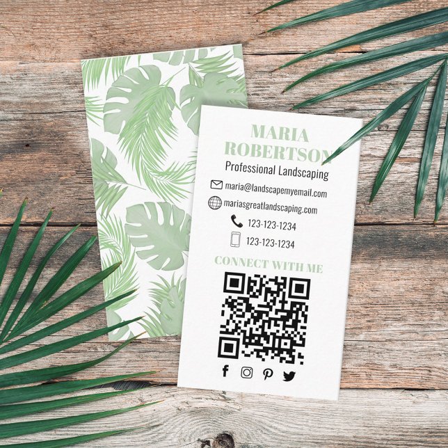 Carte De Visite Connect with Me | QR Code Social Media Palm Leaves (Créateur téléchargé)
