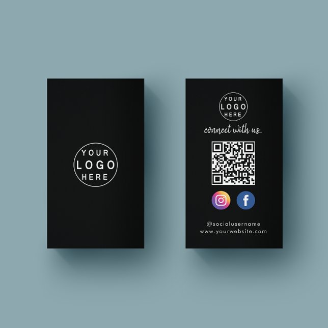 Carte De Visite Connect with | Média social QR Code noir (Créateur téléchargé)