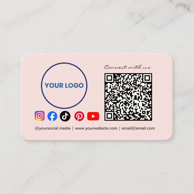Carte De Visite Connect with us Social Media QR Code Pink Business (Devant)