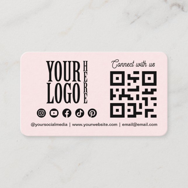 Carte De Visite Connect with us Social Media QR Code Pink Business (Devant)