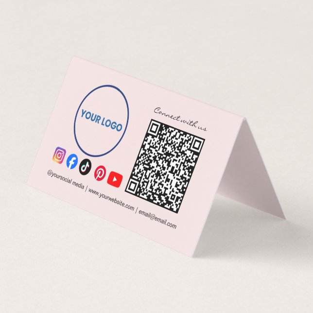 Carte De Visite Connect with us Social Media QR Code Pink Business (Devant)