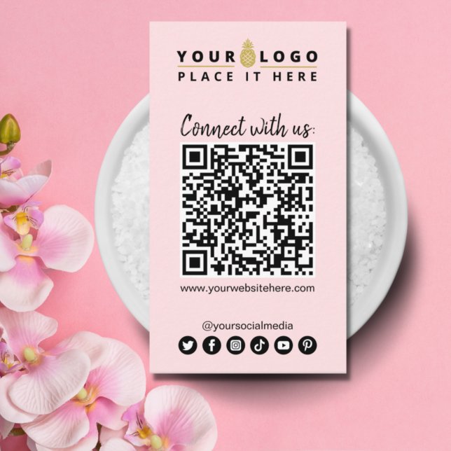 Carte De Visite Connectez-Vous À Us QR Code Médias Sociaux Rose Mo (Créateur téléchargé)