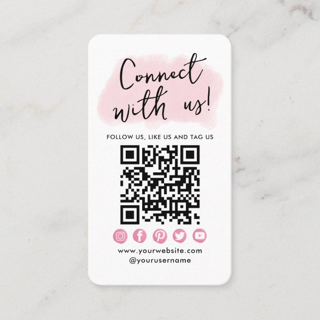 Carte De Visite Connectez-vous aux médias sociaux rose QR Code mod (Devant)
