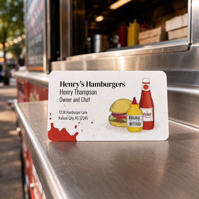 Carte De Visite Connectez-vous avec moi | Code QR Simple Hamburger (Modern hamburger business cards help food truck owners share their contact details in style.)