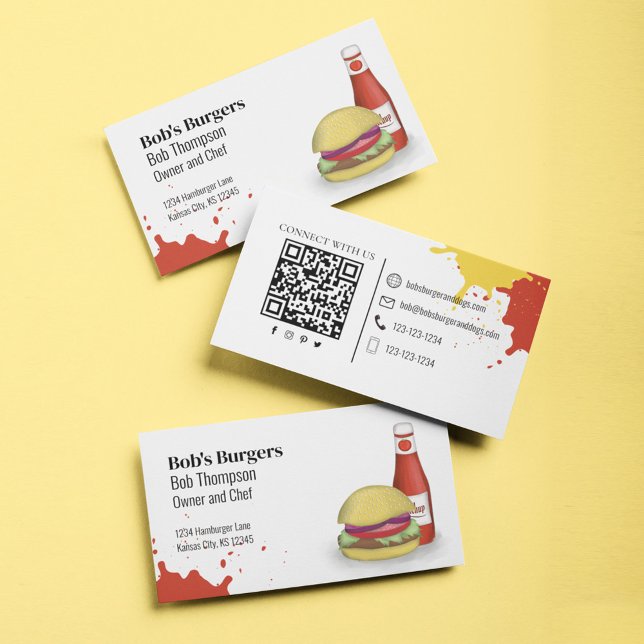 Carte De Visite Connectez-vous avec moi QR Code Simple Hamburger (Hamburger business card template.)