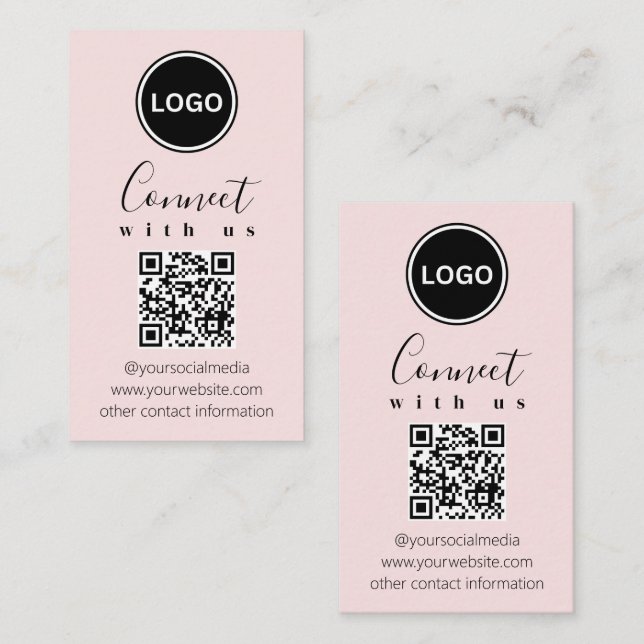 Carte De Visite Connectez-vous avec nous | Code QR Modern Blush Pi (Devant / Derrière)