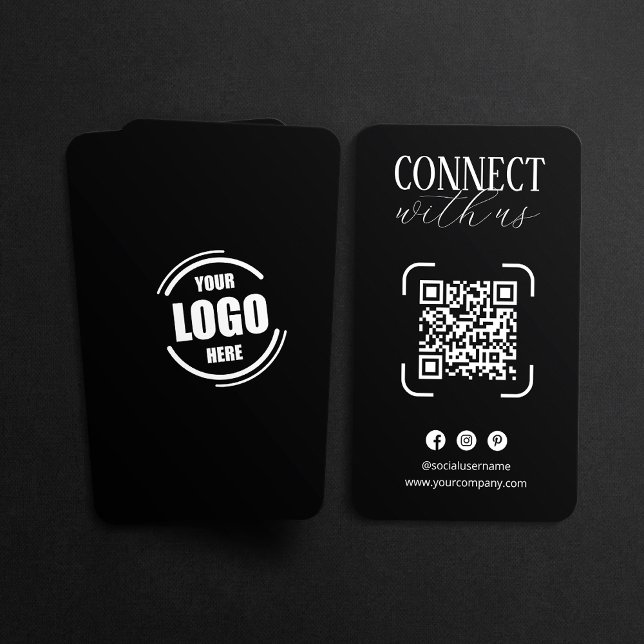 Carte De Visite Connectez-vous avec nous Code QR Noir Blanc Médias (Créateur téléchargé)