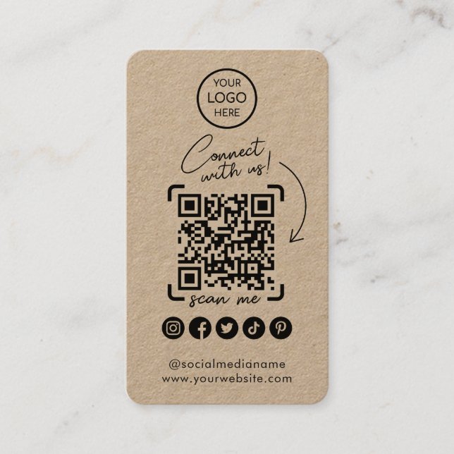 Carte De Visite Connectez-Vous Avec Nous Kraft Social Media QR Cod (Devant)