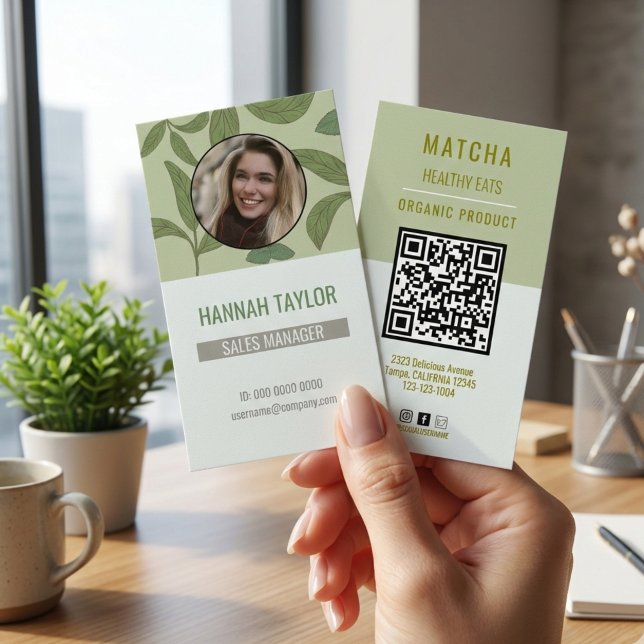 Carte De Visite Connectez-vous avec nous | Logo de thé vert QR Cod (Connect With Us | QR Code Green Tea Logo Business Business Card)