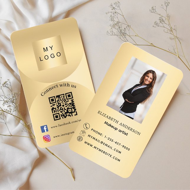 Carte De Visite Connectez-vous avec nous or photo Qr code médias s (Créateur téléchargé)