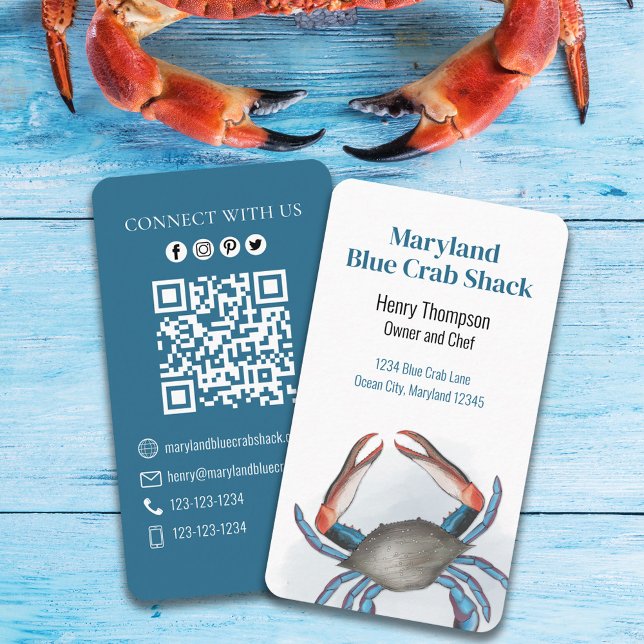 Carte De Visite Connectez-vous avec nous | QR Code Crabe bleu Mer  (Créateur téléchargé)