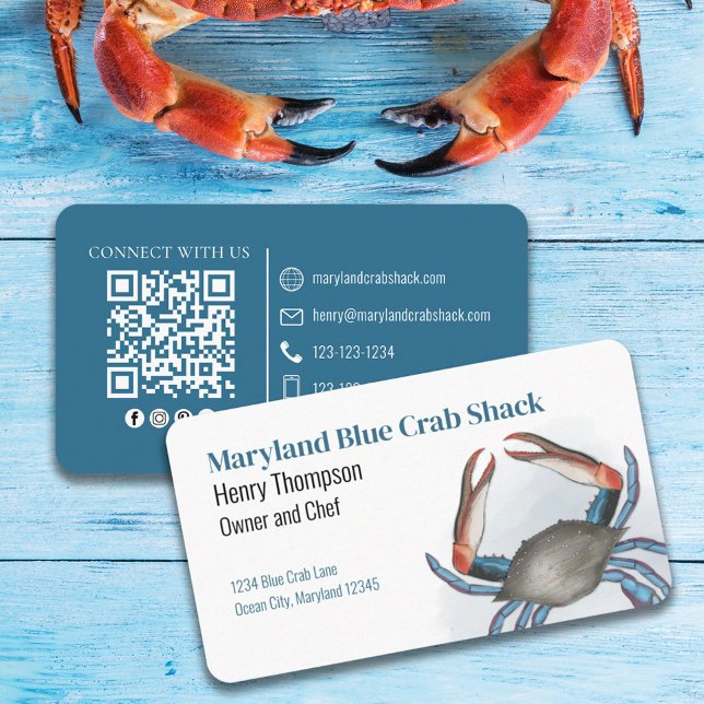 Carte De Visite Connectez-vous avec nous | QR Code Crabe bleu Mer  (Créateur téléchargé)