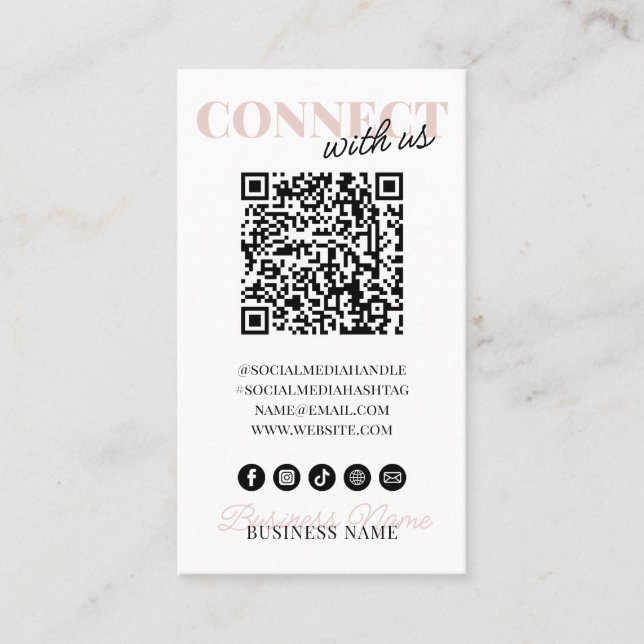 Carte De Visite Connectez-vous avec nous QR Code Modern Pink Scrip (Devant)