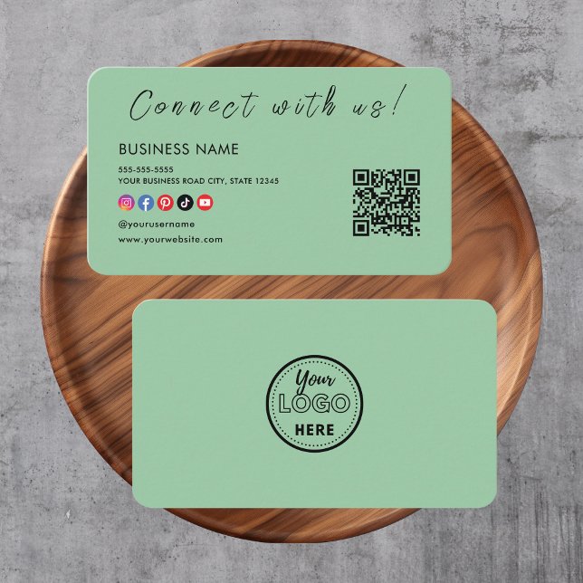 Carte De Visite Connectez-vous avec nous Qr Code Social Media Mint (Créateur téléchargé)