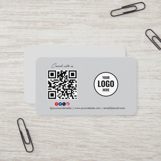 Carte De Visite Connectez-vous avec nous Social Media QR Code Blac (Devant/Arrière en situation)