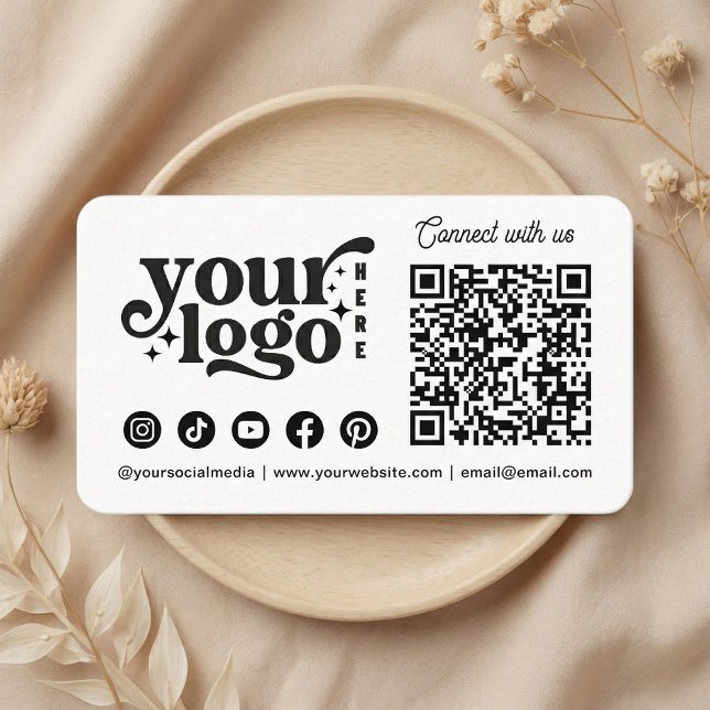 Carte De Visite Connectez-vous avec nous Social Media QR Code Blan (Connect with us Social Media QR Code White Business Card)