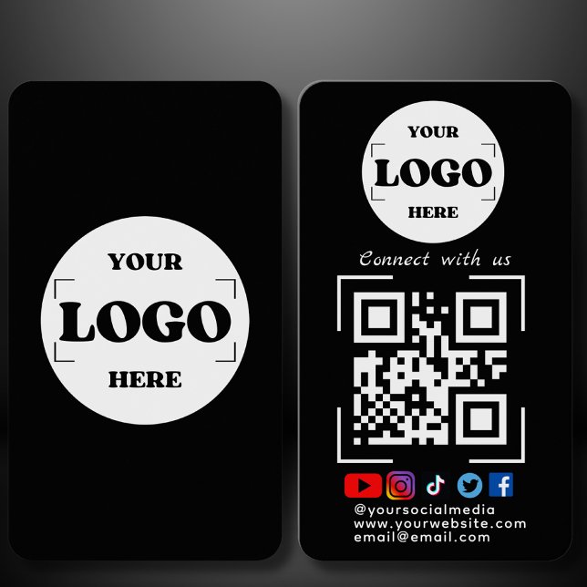 Carte De Visite Connectez-vous avec nous Social Media QR Code noir (Créateur téléchargé)