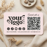 Carte De Visite Connectez-vous avec nous Social Media QR Code Rose<br><div class="desc">Vous cherchez un moyen d'amener vos clients à s'engager avec vos socials et votre site web ? Découvrez ce lien avec nous Social Media QR Code Carte de visite rose. Vous pouvez facilement ajouter un QR personnalisé avec un lien vers votre site Web. Vous n'avez qu'à remplir l'URL de votre...</div>