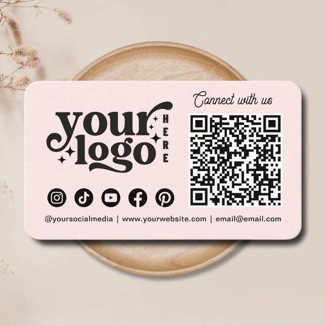 Carte De Visite Connectez-vous avec nous Social Media QR Code Rose (Connect with us Social Media QR Code Pink Business Card)