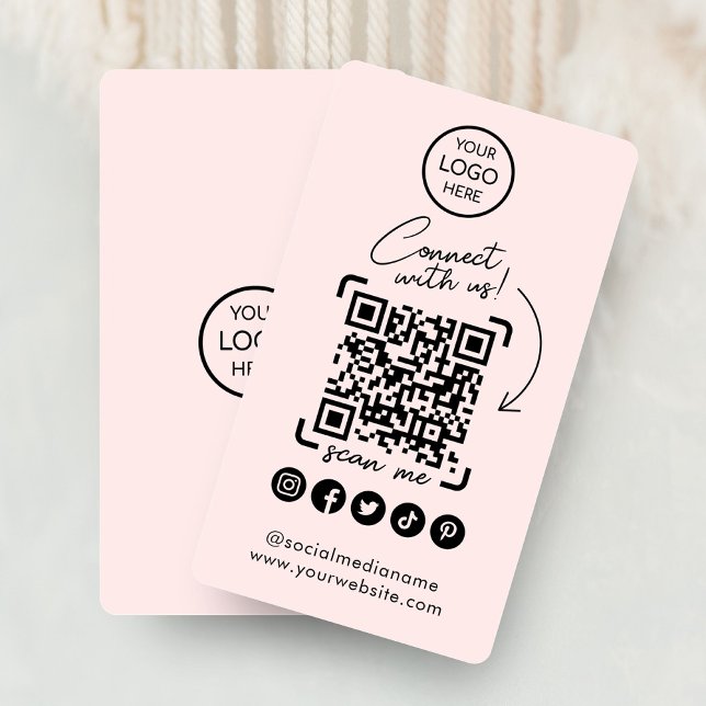 Carte De Visite Connectez-vous avec nous Social Media QR Code Rose (Connect with us Social Media QR Code Pink Business Card)
