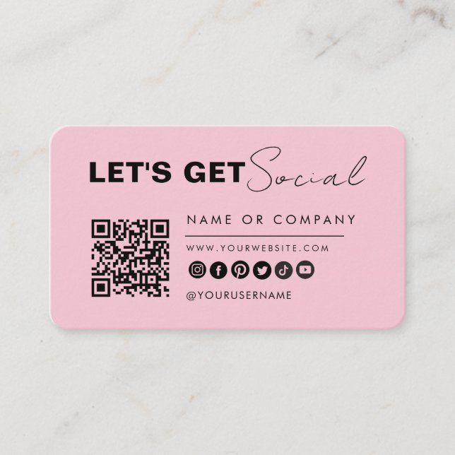 Carte De Visite Connexion Minimale Avec Nous Code Qr Moderne Rose (Devant)