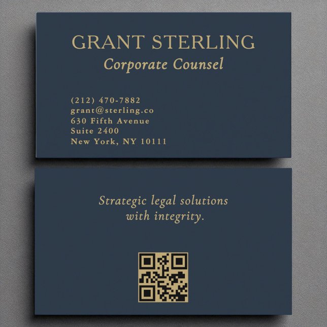Carte De Visite Conseil d'entreprise Marine Blue Gold QR Code (Créateur téléchargé)
