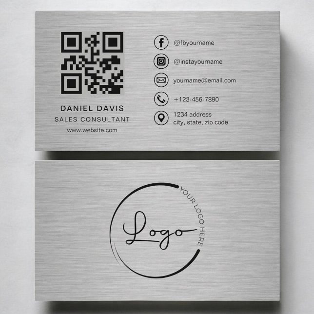 Carte De Visite Conseiller commercial Code QR métal (Créateur téléchargé)