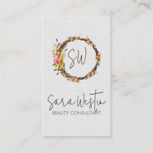 Carte De Visite Conseiller de Beauté Beauticienne Fleur Monogramme
