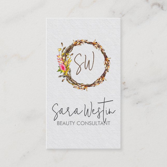 Carte De Visite Conseiller de Beauté Beauticienne Fleur Monogramme (Devant)