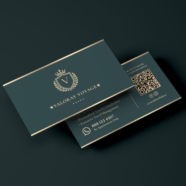 Carte De Visite Conseiller de voyage de luxe Crest Dark Teal (Luxury Travel Concierge Consultant Crest Dark Teal Business Card
)