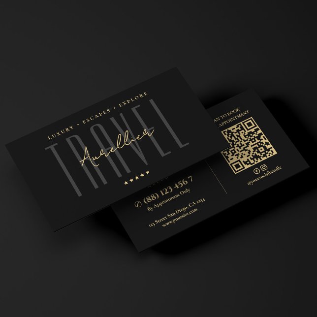 Carte De Visite Conseiller de voyage de luxe minimal Agent de plan (Minimal Luxury Travel Advisor Planner Agent Black Business Card
)