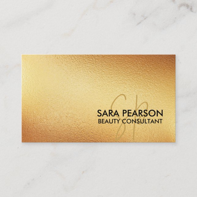 Carte De Visite Conseiller en beauté  Monogramme en or faux (Devant)