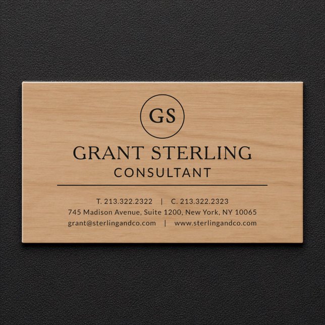 Carte De Visite Conseiller en Bois Moderne Monogramme Luxe (Créateur téléchargé)