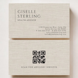 Carte De Visite Conseiller en patrimoine Code QR lin neutre Luxe