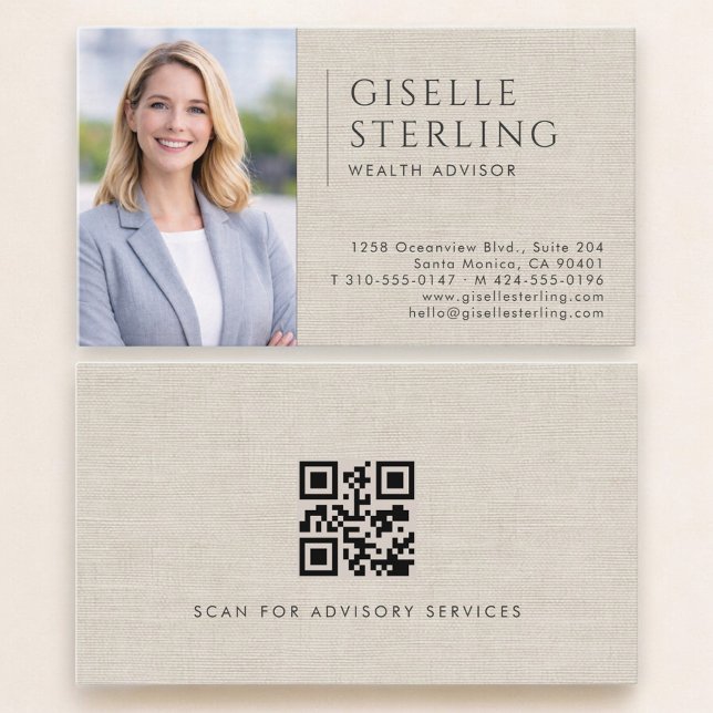 Carte De Visite Conseiller en patrimoine Code QR Photo Lin (Créateur téléchargé)